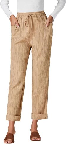 OPOIPIN Women's Casual Pleated Drawstring Elastic High Waist Straight Leg Pants with Pockets in Saudi Arabia