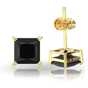 JiangXin Pricess cut Black Onyx 925 Sterling Silver Stud Earring 18K Gold Plated Square Solitaire Gemstone Jewelry in Kuwait
