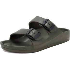 Unisex Men‘s and Women’s Lightweight Flat Sandals Waterproof Comfort Soft Slides Double Buckle Adjustable EVA Slip-on Flat Sandals