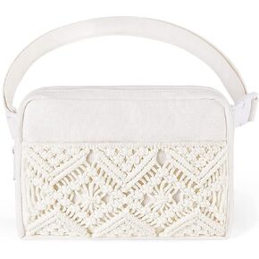 Mkono Belt Bag for Women Fashion Fanny Pack Crossbody Bags, Macrame Cotton Waist Pouch with Adjustable Strap Small Everywhere Hip Bum Bag for Running Hiking Cycling Travel Workout Casual, Beige, Small in Kuwait