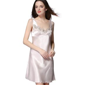 IIG Women's Soft Satin Nightgown Comfy V Neck Pajama Dress Loose Tank Nightdress Sleeveless Sleep Shirts S-4XL