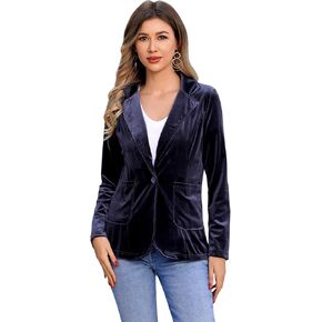 Women's Velvet Blazer Long Sleeve Open Front Button Jacket Outwear with Pockets