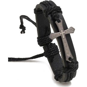 YWMAN Religious Cross Leather Bracelet - Punk Style Leather Wristbands Cuff - Adjustable Bangle Braided Jewelry for Men in Kuwait