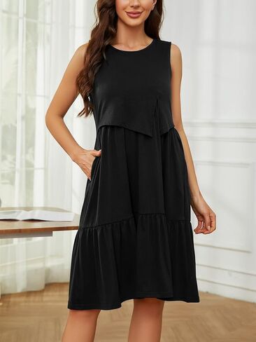 Liu & Qu Women's Maternity Nursing Dress Sleeveless Round Neck Breastfeeding Clothes with Pockets Summer in Kuwait