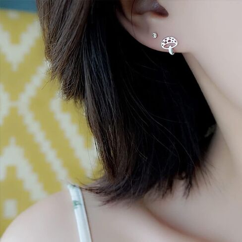 Cute Mushroom Stud Earrings for Women Teen Girls Stainless Steel Cartilage Piercing Small Studs Earring Minimalist Jewelry Gifts Birthday in Saudi Arabia