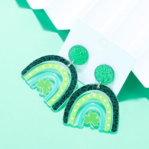 St Patrick's Day Earrings Green Acrylic Clover Earrings for Women Girls Cute St Patrick's Day Accessories in Saudi Arabia