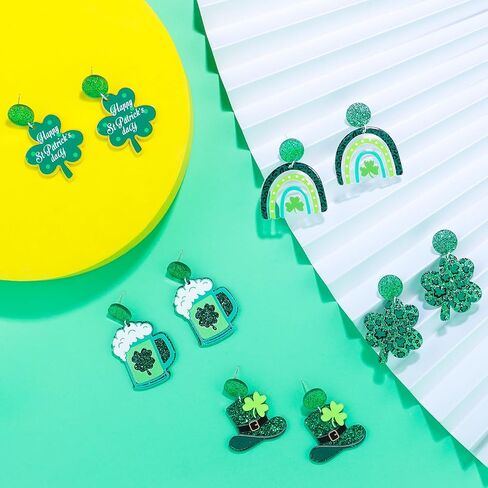 St Patrick's Day Earrings Green Acrylic Clover Earrings for Women Girls Cute St Patrick's Day Accessories in Saudi Arabia
