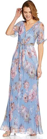 Adrianna Papell womens Print Metallic Crinkle Gown Special Occasion Dress, Clearwater Multi, 8 US in Saudi Arabia