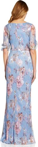 Adrianna Papell womens Print Metallic Crinkle Gown Special Occasion Dress, Clearwater Multi, 8 US in Saudi Arabia