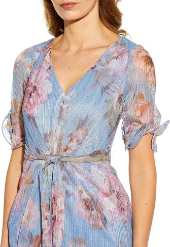 Adrianna Papell womens Print Metallic Crinkle Gown Special Occasion Dress, Clearwater Multi, 8 US in Saudi Arabia