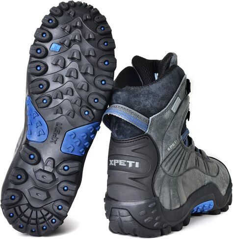 أحذية XPETI للرجال من الجلد متوسطة الارتفاع وخفيفة الوزن للمشي لمسافات طويلة معزولة وغير قابلة للانزلاق في الهواء الطلق in Kuwait