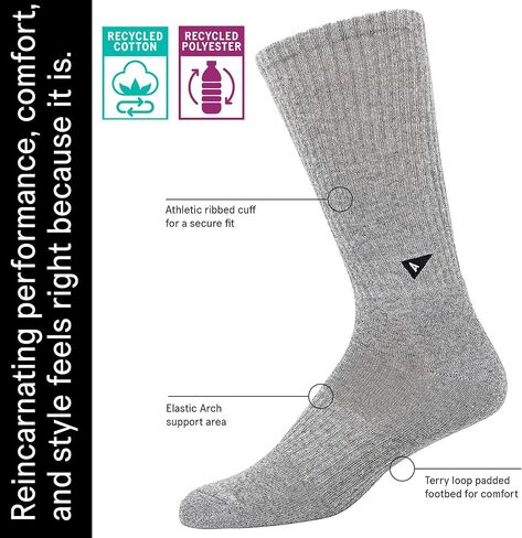Arvin Goods Recycled Cotton All Season Mens & Womens Cushioned Durable Crew Socks S/M 5-9, M/L 9-12 in Saudi Arabia