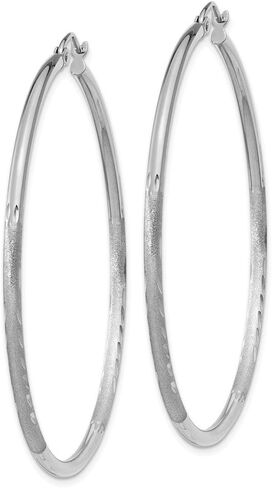 The Black Bow 2mm x 50mm 14k White Gold Satin & Diamond-Cut Round Hoop Earrings in Saudi Arabia