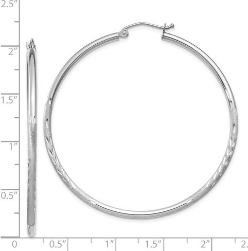 The Black Bow 2mm x 50mm 14k White Gold Satin & Diamond-Cut Round Hoop Earrings in Saudi Arabia