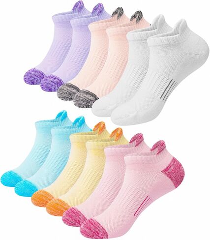 FAYBOX Ankle Socks for Women Running Athletic Workout Cushioned No Show Socks 6 Pairs Size 6-8/9-11 in Kuwait