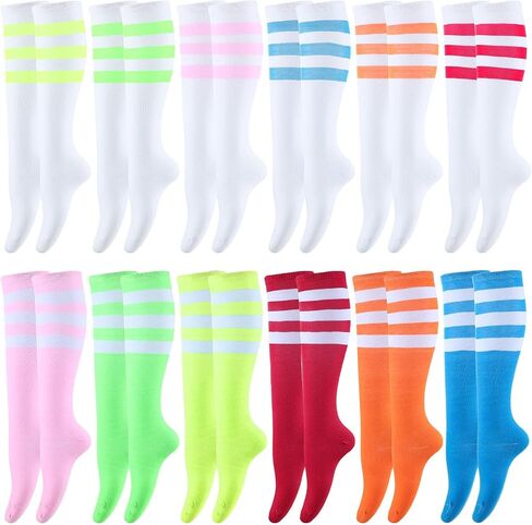 Hercicy 12 Pairs Tube Socks for Women Colorful Knee High Socks Striped Athletic Softball Football Baseball Sport Socks in Kuwait