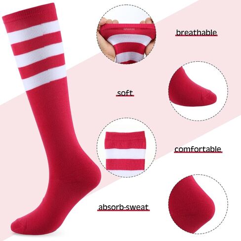 Hercicy 12 Pairs Tube Socks for Women Colorful Knee High Socks Striped Athletic Softball Football Baseball Sport Socks in Kuwait