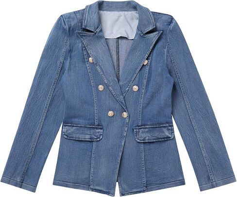 IDOPIP Denim Blazer Jacket for Women Long Sleeve Button Down Casual Work Office Jeans Blazer Open Front Cardigan Blazer Coat in Saudi Arabia