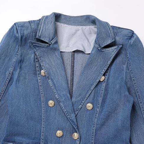 IDOPIP Denim Blazer Jacket for Women Long Sleeve Button Down Casual Work Office Jeans Blazer Open Front Cardigan Blazer Coat in Saudi Arabia