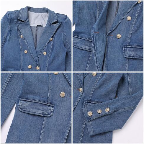 IDOPIP Denim Blazer Jacket for Women Long Sleeve Button Down Casual Work Office Jeans Blazer Open Front Cardigan Blazer Coat in Saudi Arabia
