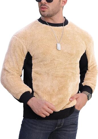Mainfini Men's Fuzzy Sherpa Pullover Sweatshirts Fleece Fluffy Long Sleeve in Saudi Arabia