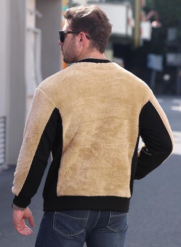Mainfini Men's Fuzzy Sherpa Pullover Sweatshirts Fleece Fluffy Long Sleeve in Saudi Arabia