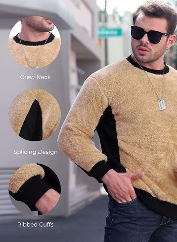 Mainfini Men's Fuzzy Sherpa Pullover Sweatshirts Fleece Fluffy Long Sleeve in Saudi Arabia