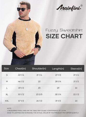 Mainfini Men's Fuzzy Sherpa Pullover Sweatshirts Fleece Fluffy Long Sleeve in Saudi Arabia