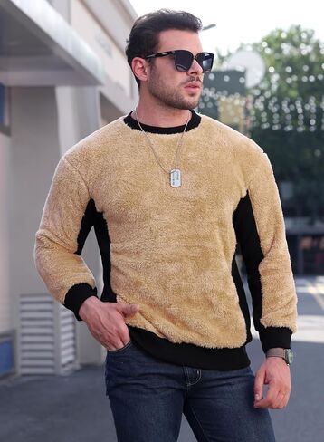 Mainfini Men's Fuzzy Sherpa Pullover Sweatshirts Fleece Fluffy Long Sleeve in Saudi Arabia