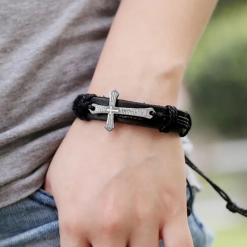 YWMAN Religious Cross Leather Bracelet - Punk Style Leather Wristbands Cuff - Adjustable Bangle Braided Jewelry for Men in Kuwait
