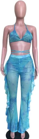 ECHOINE Women's Jumpsuit Beach Swimsuit Mesh Cover Up See Through Two Piece Outfits Clubwear with Briefs in Kuwait