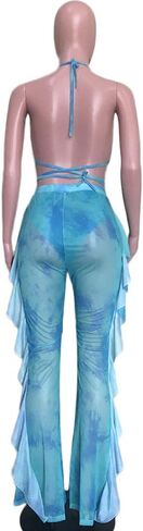ECHOINE Women's Jumpsuit Beach Swimsuit Mesh Cover Up See Through Two Piece Outfits Clubwear with Briefs in Kuwait