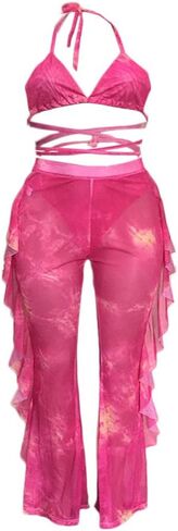 ECHOINE Women's Jumpsuit Beach Swimsuit Mesh Cover Up See Through Two Piece Outfits Clubwear with Briefs in Kuwait