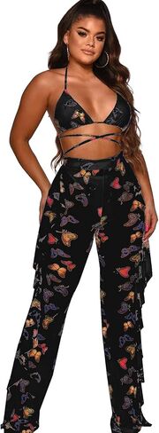 ECHOINE Women's Jumpsuit Beach Swimsuit Mesh Cover Up See Through Two Piece Outfits Clubwear with Briefs in Kuwait