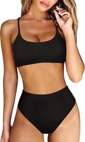 OMKAGI طقم بيكيني نسائي عالي الخصر، ملابس سباحة للتحكم في البطن، بدلة استحمام عالية القطع in Kuwait