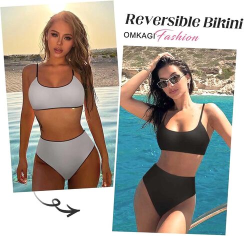 OMKAGI طقم بيكيني نسائي عالي الخصر، ملابس سباحة للتحكم في البطن، بدلة استحمام عالية القطع in Kuwait