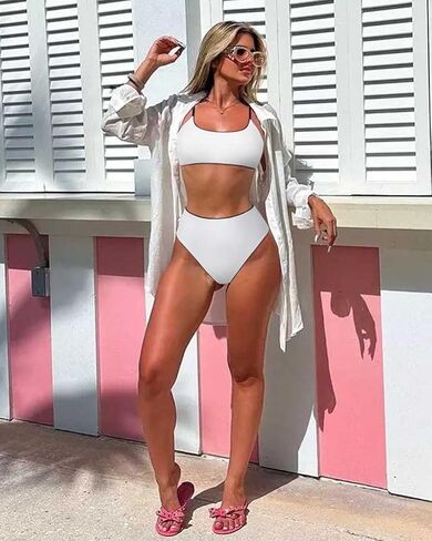 OMKAGI طقم بيكيني نسائي عالي الخصر، ملابس سباحة للتحكم في البطن، بدلة استحمام عالية القطع in Kuwait