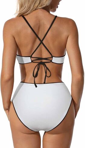 OMKAGI طقم بيكيني نسائي عالي الخصر، ملابس سباحة للتحكم في البطن، بدلة استحمام عالية القطع in Kuwait