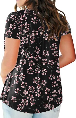ROSRISS Womens-Plus-Size-Tops-Summer Buttons Up Henley Shirts V Neck Blouses Flowy Pleated Tunics Tee in Saudi Arabia