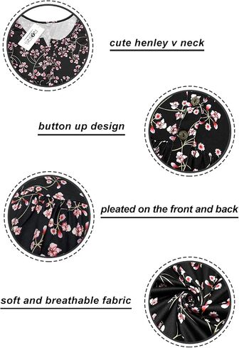ROSRISS Womens-Plus-Size-Tops-Summer Buttons Up Henley Shirts V Neck Blouses Flowy Pleated Tunics Tee in Saudi Arabia