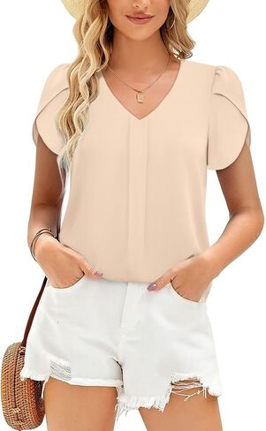 Gaharu Women's Dressy Blouses Casual V Neck Chiffon Shirts Short Sleeve Tunic Tops in Saudi Arabia