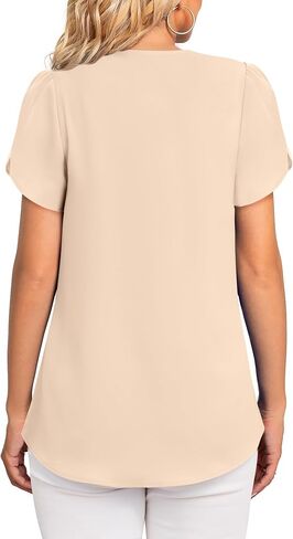 Gaharu Women's Dressy Blouses Casual V Neck Chiffon Shirts Short Sleeve Tunic Tops in Saudi Arabia