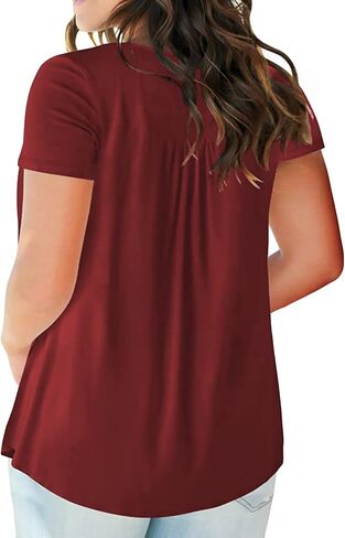ROSRISS Womens-Plus-Size-Tops-Summer Buttons Up Henley Shirts V Neck Blouses Flowy Pleated Tunics Tee in Saudi Arabia