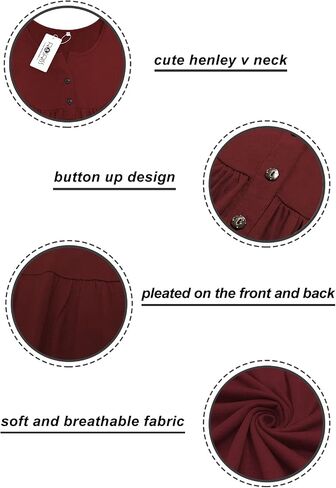 ROSRISS Womens-Plus-Size-Tops-Summer Buttons Up Henley Shirts V Neck Blouses Flowy Pleated Tunics Tee in Saudi Arabia