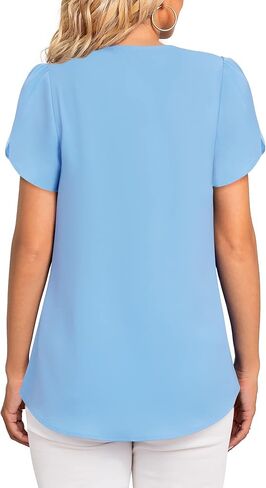 بلوزات نسائية أنيقة من Gaharu، قمصان شيفون كاجوال برقبة على شكل حرف V وأكمام قصيرة، قمصان تونيك in Kuwait