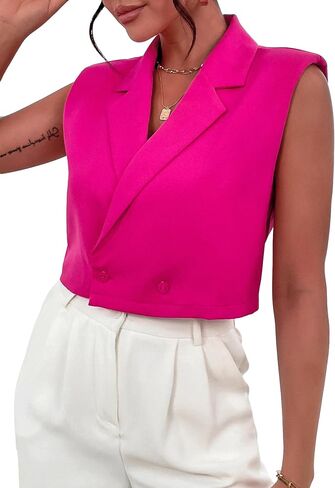 GORGLITTER Women's Sleeveless Blazer Vest Button Double Breasted Vest Jacket Waistcoat in Saudi Arabia