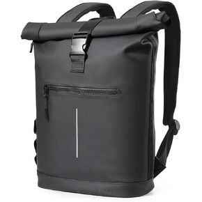 Ajiga Travel Backpack for men and women, Lightweight Roll Top Daypack for 17 Inch Laptop, Anti Theft Back Zipper, Stylish and Water-resistent, Black in Saudi Arabia