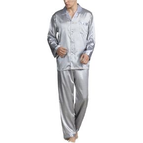 Moonetto Men's Classic Print Silky Smooth Satin Pajama Set Long Sleeve Sleepwear
