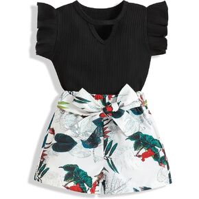 oklady Girl's Summer 2 Piece Outfits Short Sleeve T-shirt Top and Cute Pattern, Floral Short Sets Girls Outfits in Kuwait