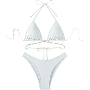 Verdusa Women's 2 Piece Set Tie Backless Halter Triangle Bikini Sets Swimwear Bathing Suit